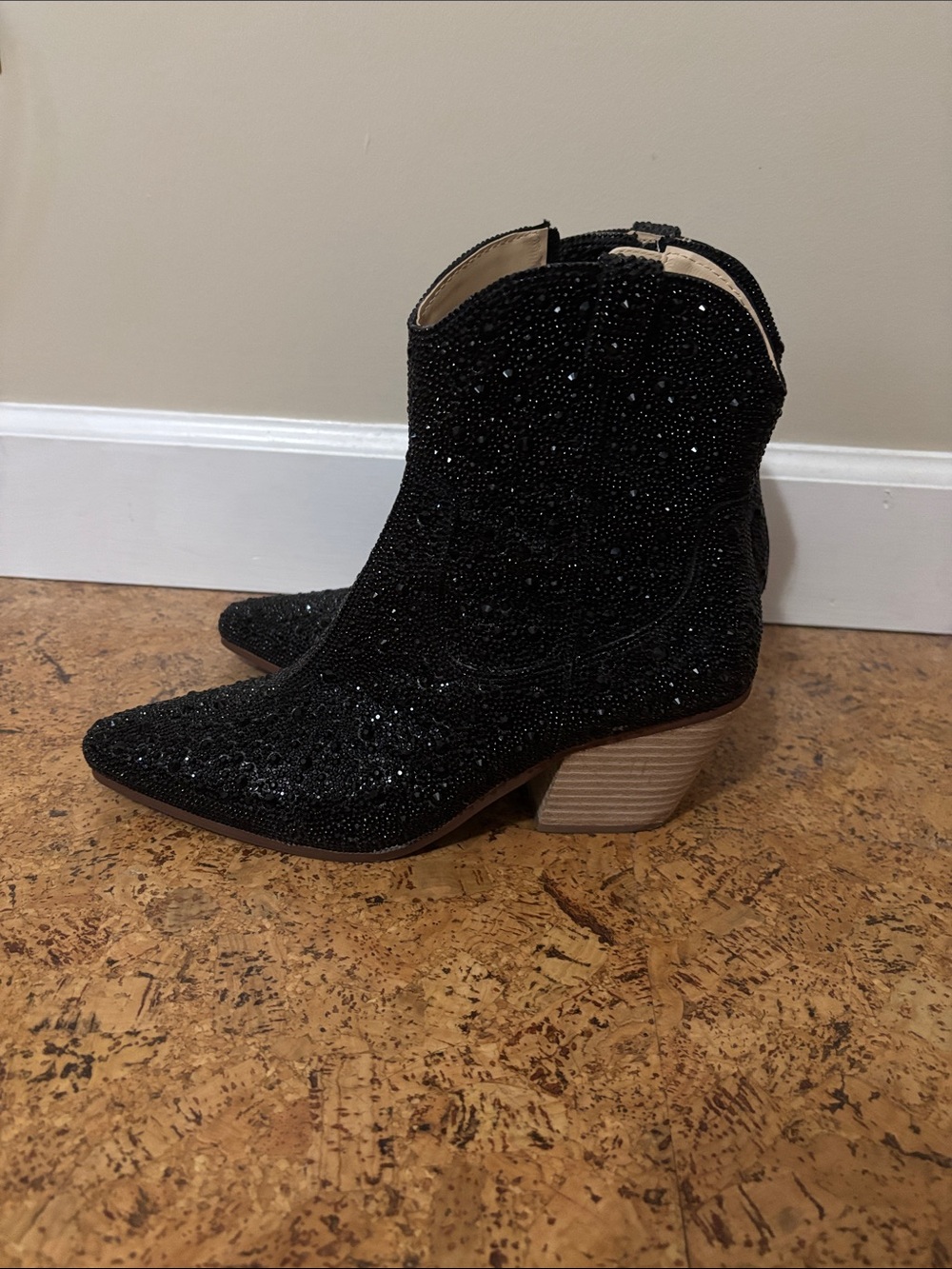Betsey Johnson Black Rhinestone “Diva” Western Ankle Booties